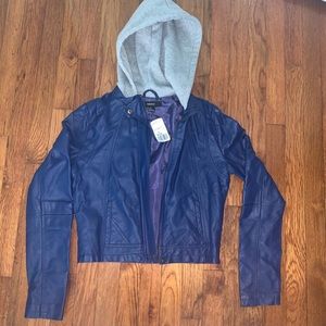 blue cropped leather jacket from forever 21!